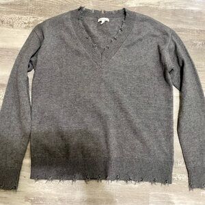 Gray V-Neck women’s distressed Sweater